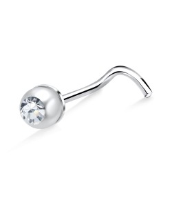 Stone Set Silver Curved Nose Stud NSKB-149jb